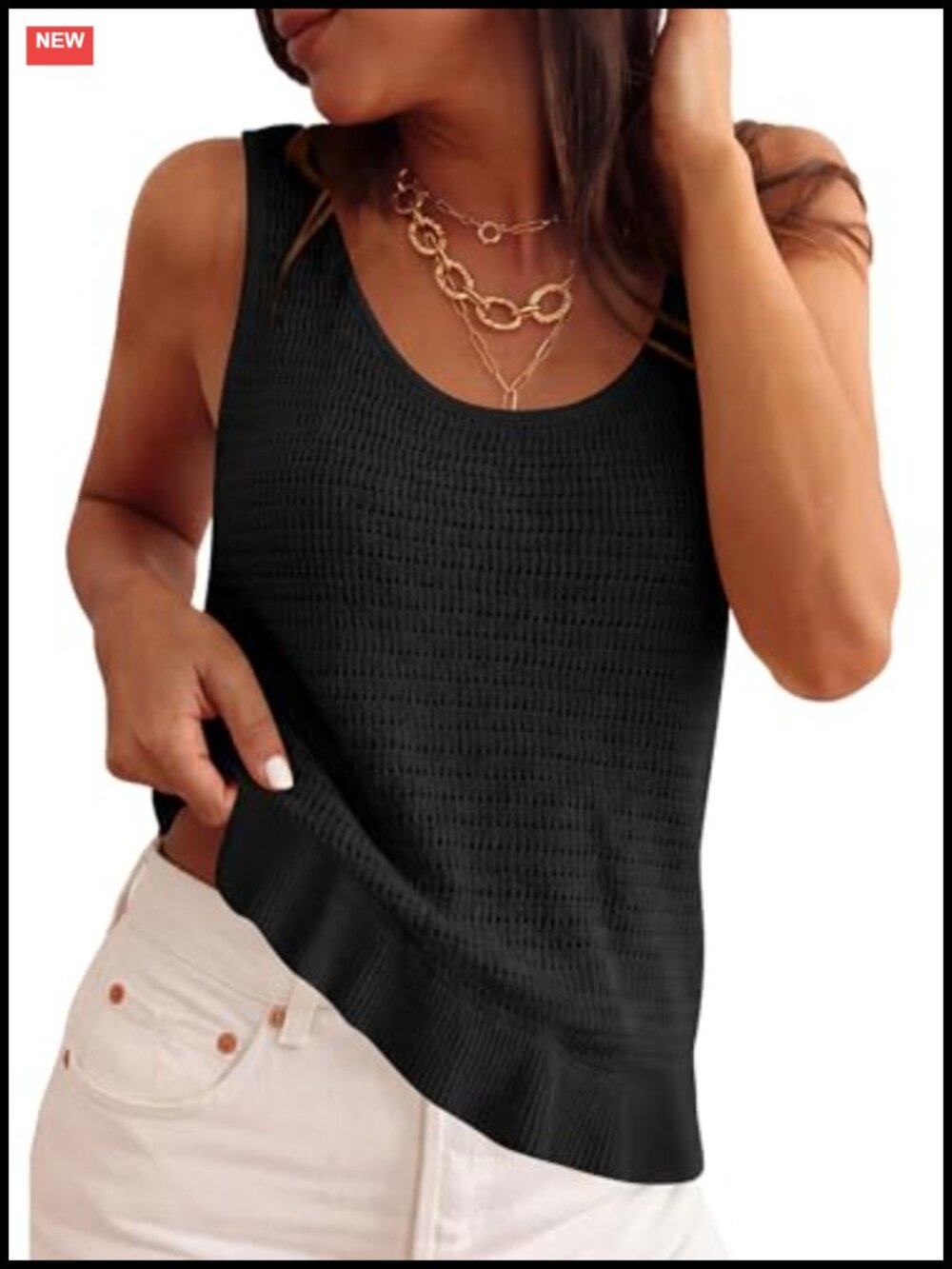 Women's Crochet Knit Tank Top Sleeveless Boho Ruffle Hem Summer Viscose